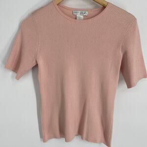 Garfield & Marks Top Women’s Small Pink Silk Blend Ribbed Old Money Quiet Luxury